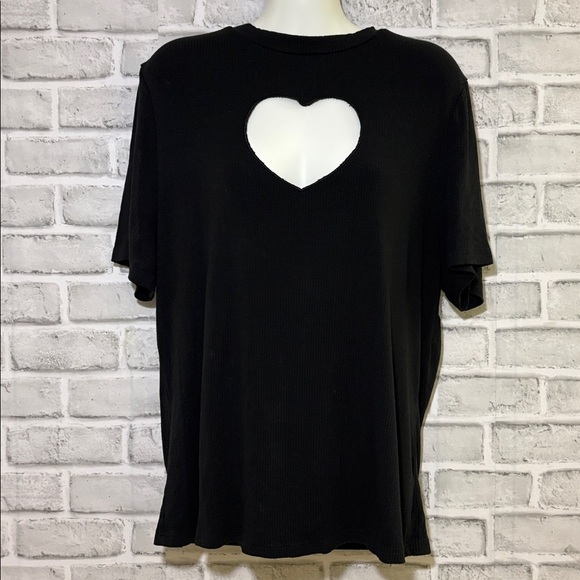 SHEIN Curve Black Ribbed Knit Top heart cut out, size 4X high collar - Picture 1 of 4